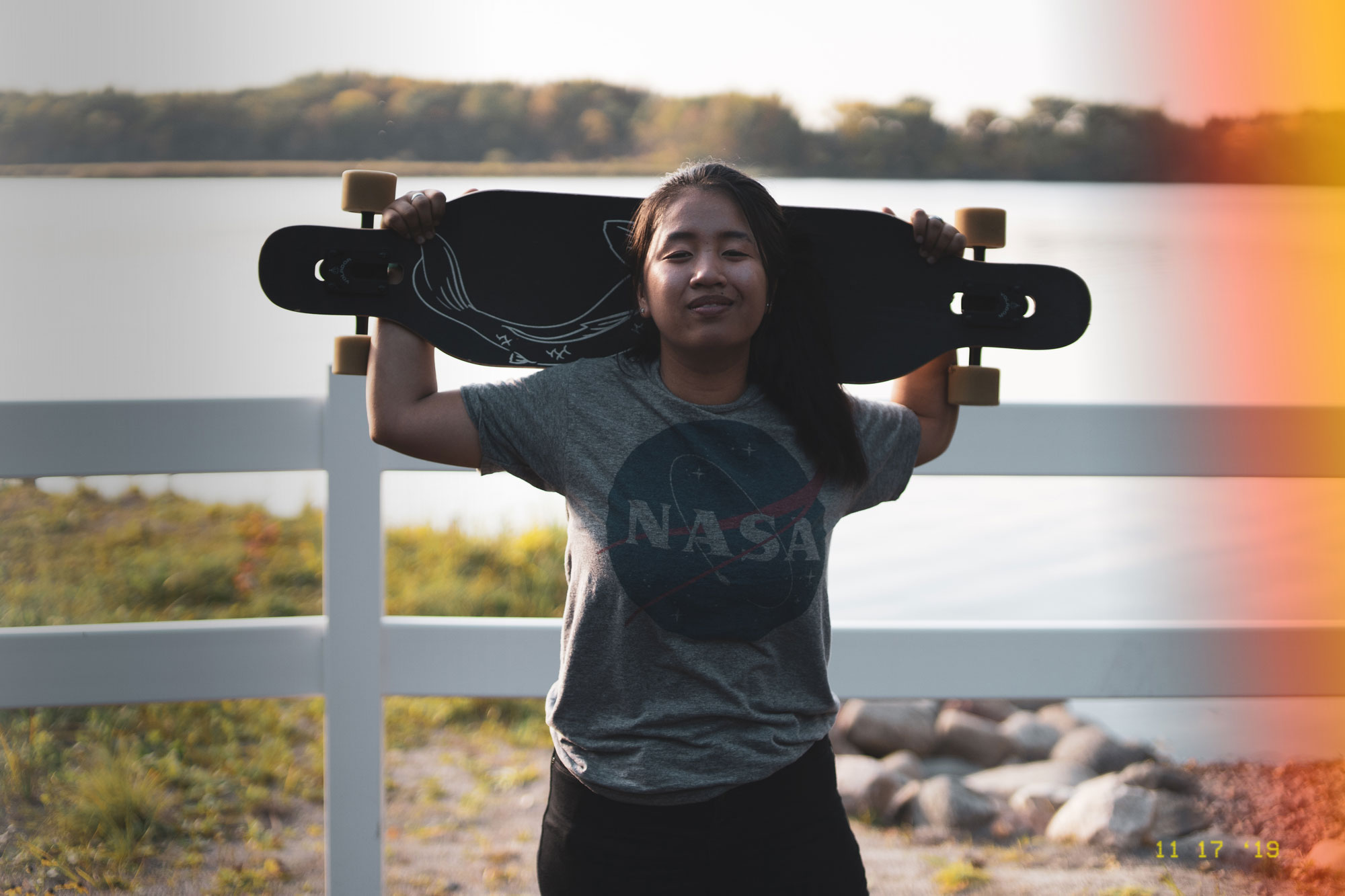 Woman with longboard